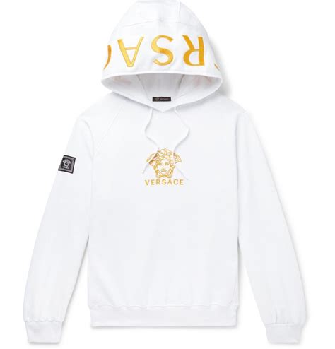 versace white sweats name running down side|Versace hoodie.